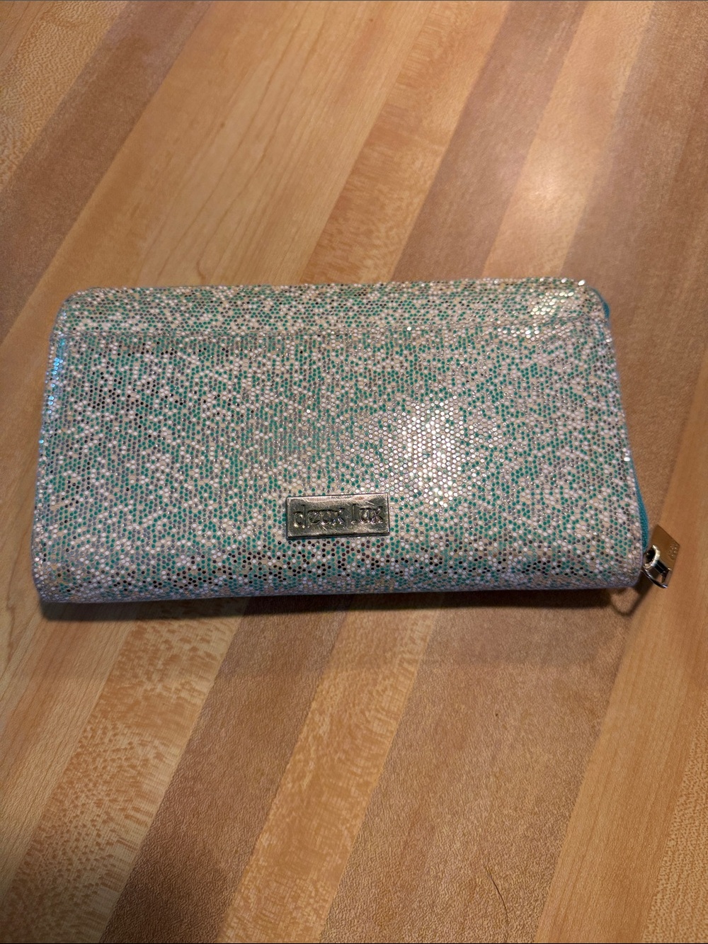 Deux Lux Pink and Mint Glitter Zip Wallet